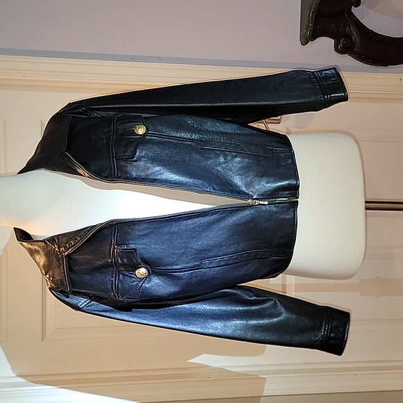 BLACK ANNE KLEIN Leather Jacket SIZE SMALL - Picture 2 of 9
